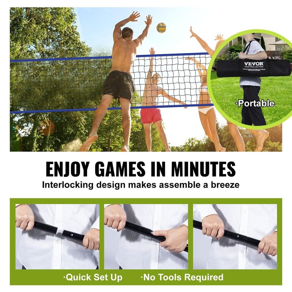 Sistema di Rete Portatile da Pallavolo per Esterni, Pali in Acciaio Regolabili in Altezza, Set da Pallavolo Professionale con Pallone in PVC, Pompa, Borsa per il Trasporto, Robusto