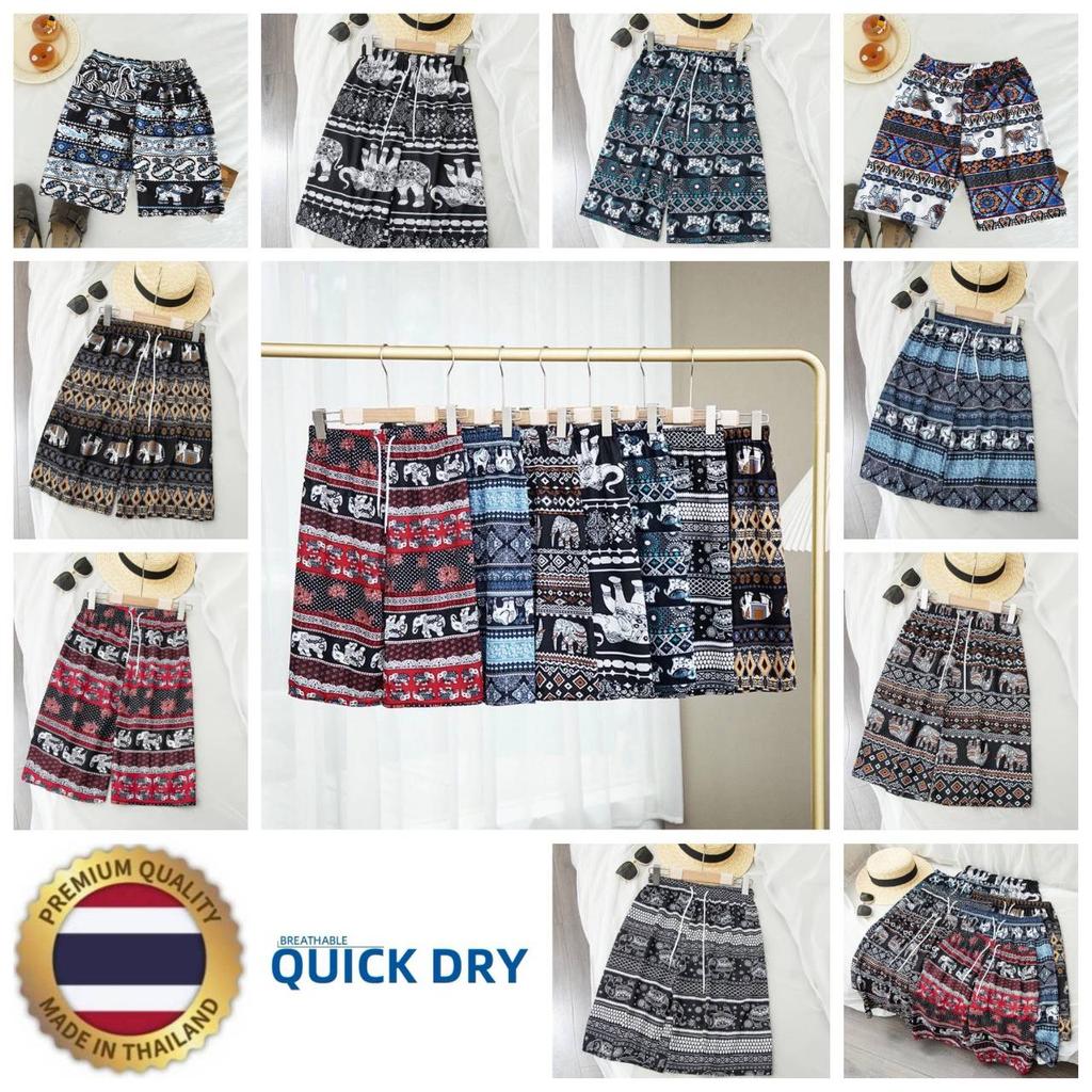 Elephant Pants Shorts Casual Adjustable Elastic High Waistband Strap Rope Women Men Unisex Print Thailand Streetwear Beach Bohemian Retro Vintage