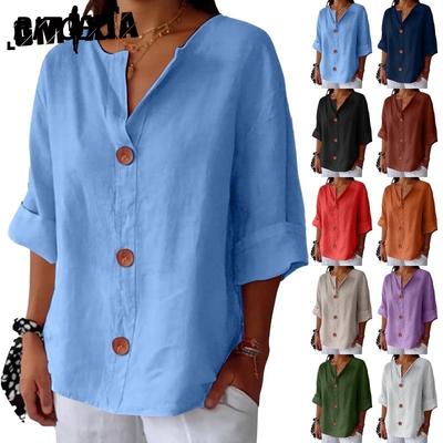 Women's Fashion Casual Solid Color Print 3/4 Sleeve V Neck Blouses & Shirts