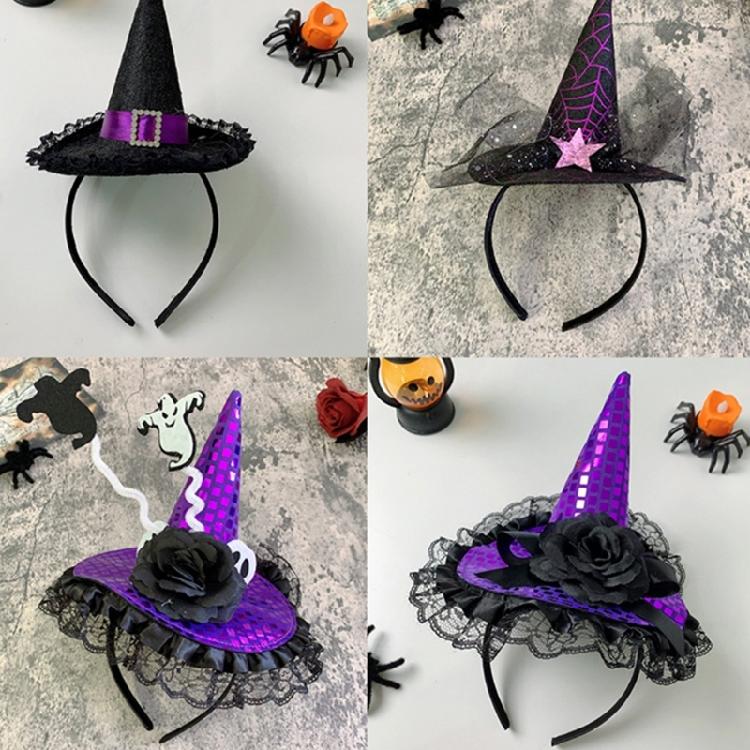 Cute Headband Halloween Specter Sequins Witch Hat Mini Cone Hat Hair Hoop