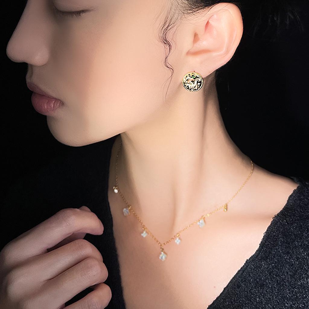 18K Gold-Plated S925 Silver Snake Stud Earrings with Retro Green Zircon