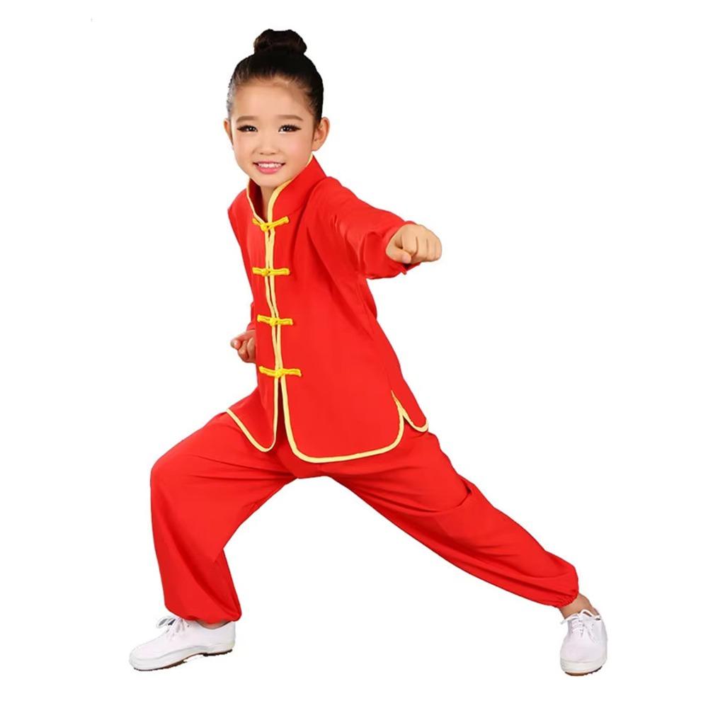 Fashion Traditional Wushu Costume Chinese Long Sleeves Kungfu Uniform Wushu Performance with Belt Tai Chi Uniform Children 140CM