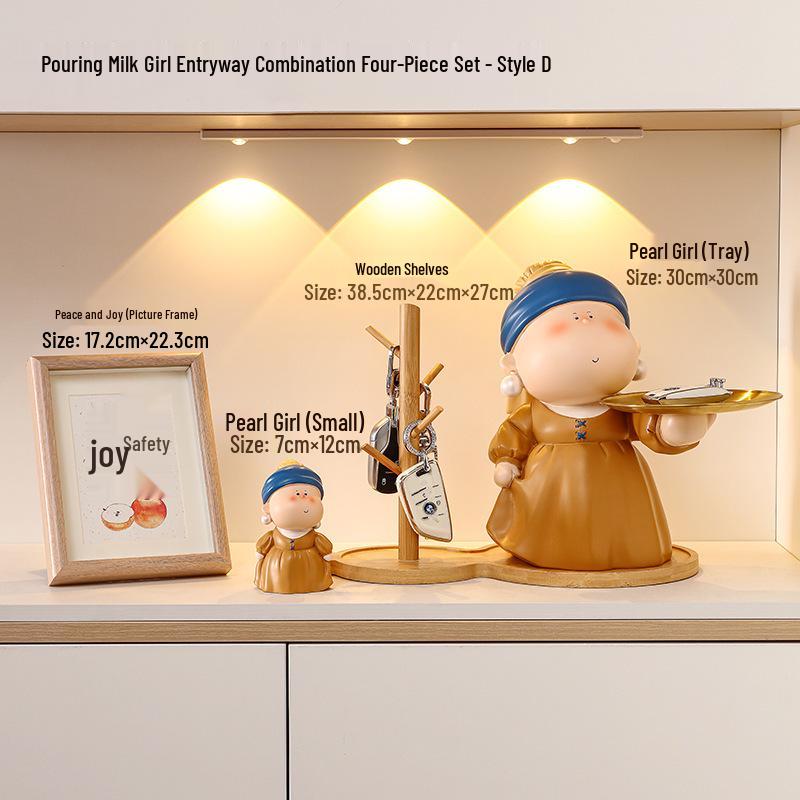 Decorative Foyer Key Tray with Pearl Earring Girl Design - Creative Living Room Ornament