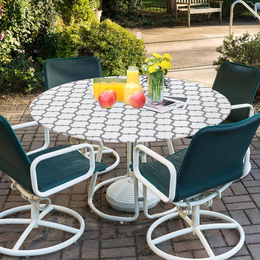 Waterproof Round PVC Table Cover with Wood Grain and Flannel Backing for Patio or Picnic Use