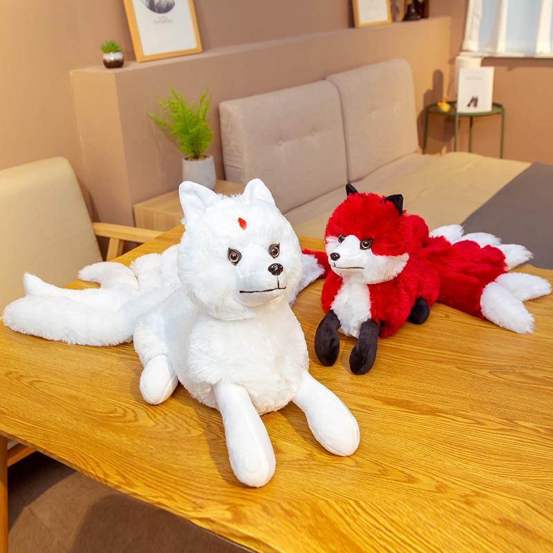 1pc Lifelike Nine Tails Fox Plush Toys Stuffed Animal Nine-Tailed Fox Kitsune Dolls Creative Gifts for Girls White Red Fox Toys
