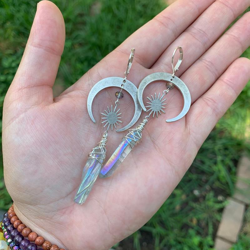 Bohemian Moon and Star Quartz Earrings