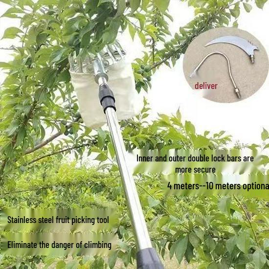 Telescopic Stainless Steel Fruit Picking Tool for Persimmons, Toona Sinensis, Peaches, Apricots, and Plums.