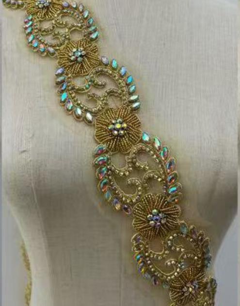 RM-800 Handmade Rhinestone Beaded Lace Trim Applique Sequin Beaded Trim for Bridal Beaded Trimming