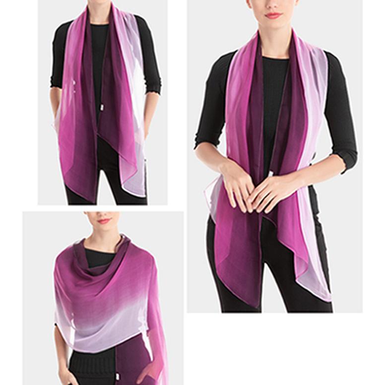 Women Elegant Gradient Color Silk Scarf Ladies Scarf Shape Square Dance Silk Scarf