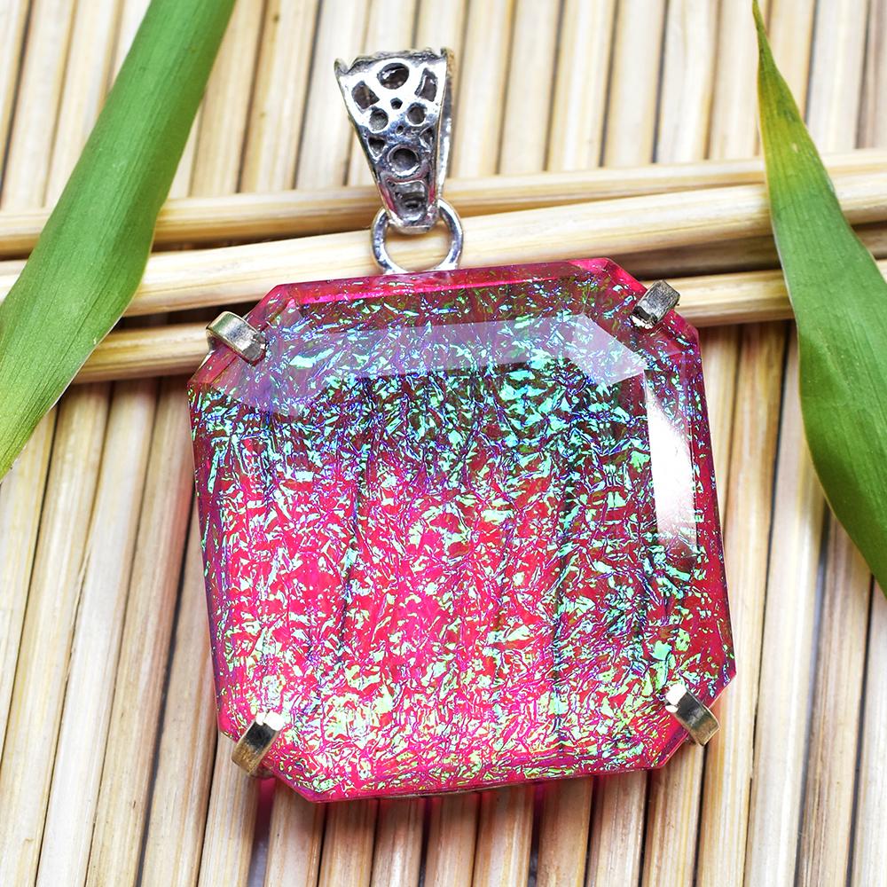 Lab-Created Opal Pendant 925 Sterling Silver Monarch 104 ct Square Gem October Birthday Birthstone