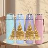 1PC Golden Glitter Christmas Tree Print 750ml Color Plastic Sports Water Bottle Leakproof Flip Straw Lid Suitable for Sports Office Home Use