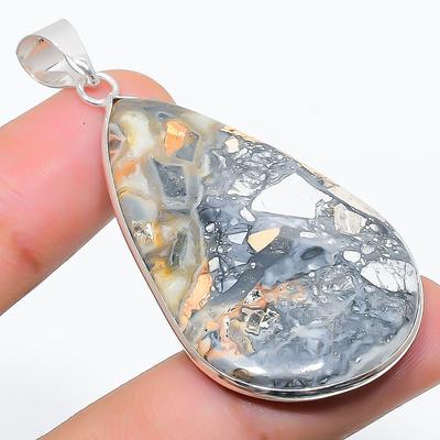 Natural Malinga Jasper Gemstone 925 Sterling Silver Gift Pendant 2.21" O0l97