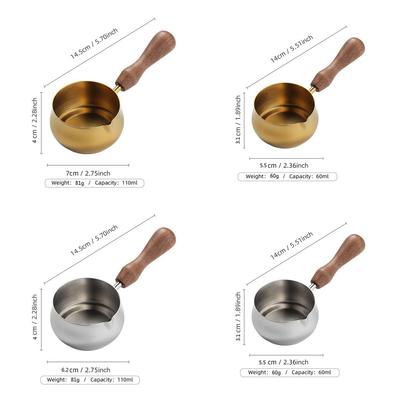 Sauce Pan 304 Stainless Steel Sauce Pan Butter Warmer Milk Pan with Pour Spout Cooking Sauce Cup with Wooden Handle 60ml/100ml