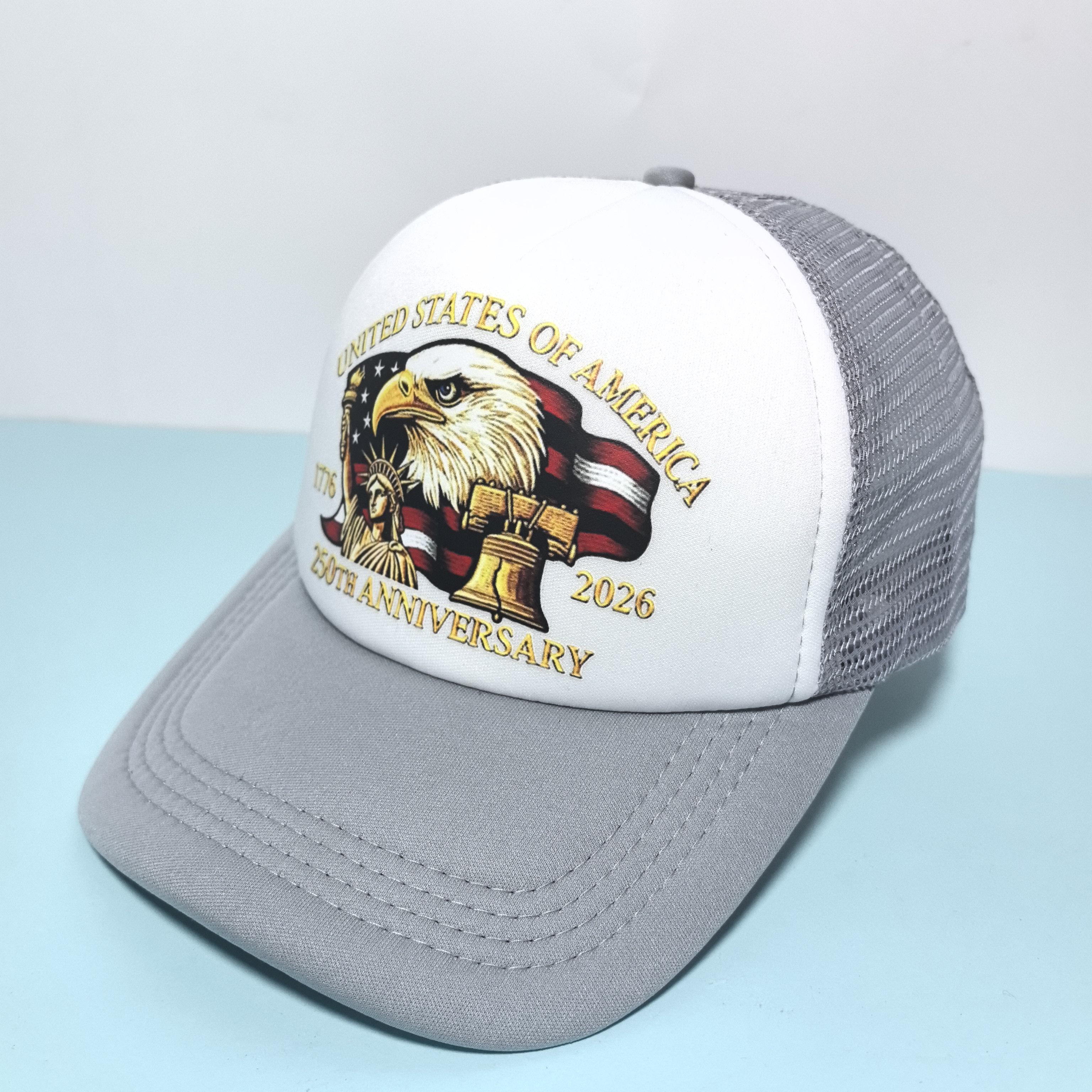 Amerikanische Baseballkappe zum 250. Jubiläum mit Schwammkrempe, Sonnenschutz, Atmungsaktiv, Sonnenschutz, Lässige Mütze Adjustable white