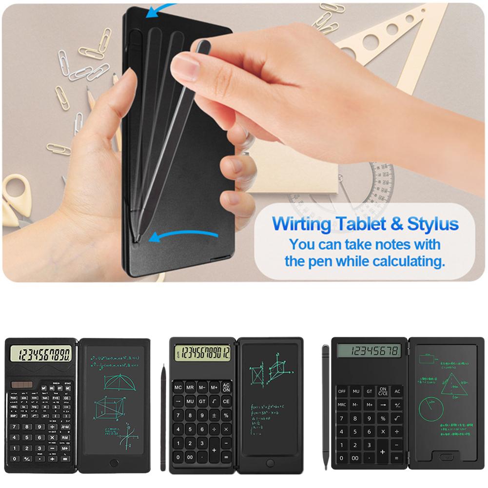 Katlanabilir Hesap Makinesi ve 6 İnç LCD Yazı Tableti Dijital Çizim Tableti Stylus Kalem Silme Düğmesi ile Ofis Öğrenciler Çocuk İşletme İçin