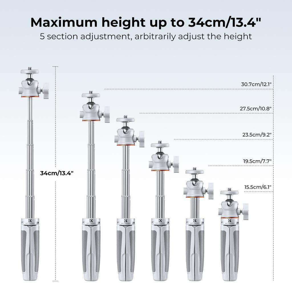 K&F CONCEPT Cell Phone Tripod MS02 13.4''/34cm Bluetooth Selfie Stick for iPhone DSLR Camera Live Streaming Selfie Stick Stands