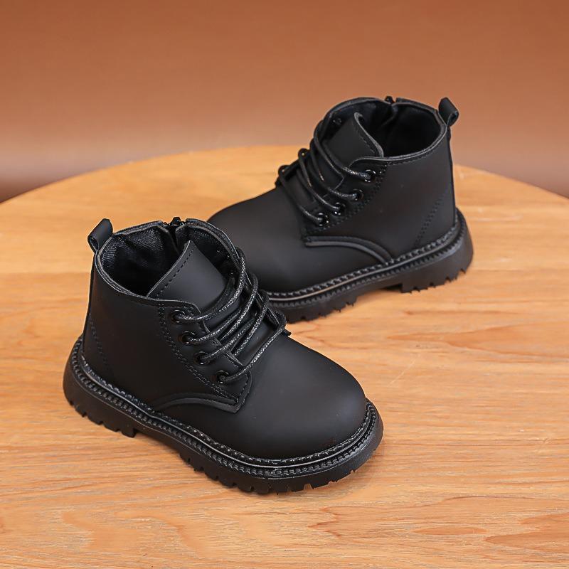 Spring/Autumn New Arrivals Kids' Shoes, Children's Boots & Martin Boots, Boys' Leather Versatile Short Boots, Black Lace-Up.
