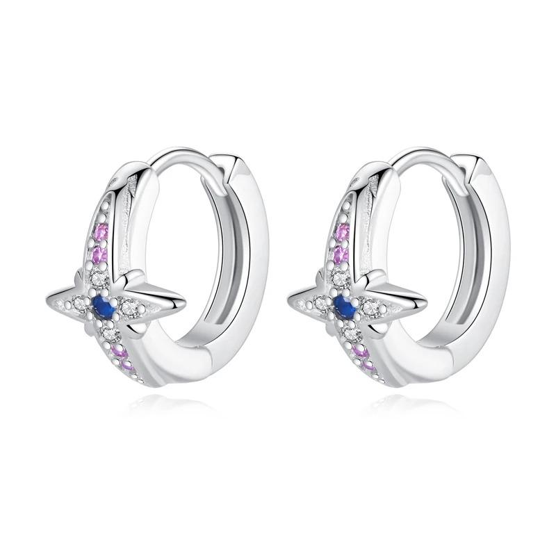 New 925 Sterling Silver Star Moon Earrings for Women Sparkling Zircon Ear Studs Luxury Romantic Fine Jewelry Gift for Girl