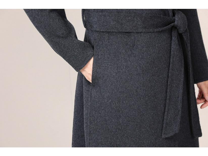 Women's Double-Sided Cashmere Coat - Trendy Mid-Length Tie Wool for Autumn/Winter