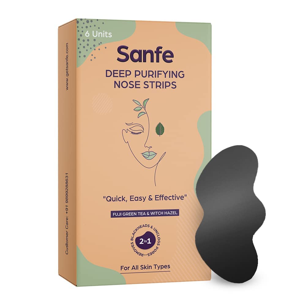 

Sanfe Deep Purifying Nose Strips for Women & Men - With Fuji Green Tea & Witch Hazel extracts | Removes Whiteheads | Blackheads and cleanses pore