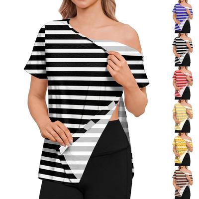 Women's Post-operative Short-sleeved Color Shirt With Shoulder Zipper And Side  Closure.