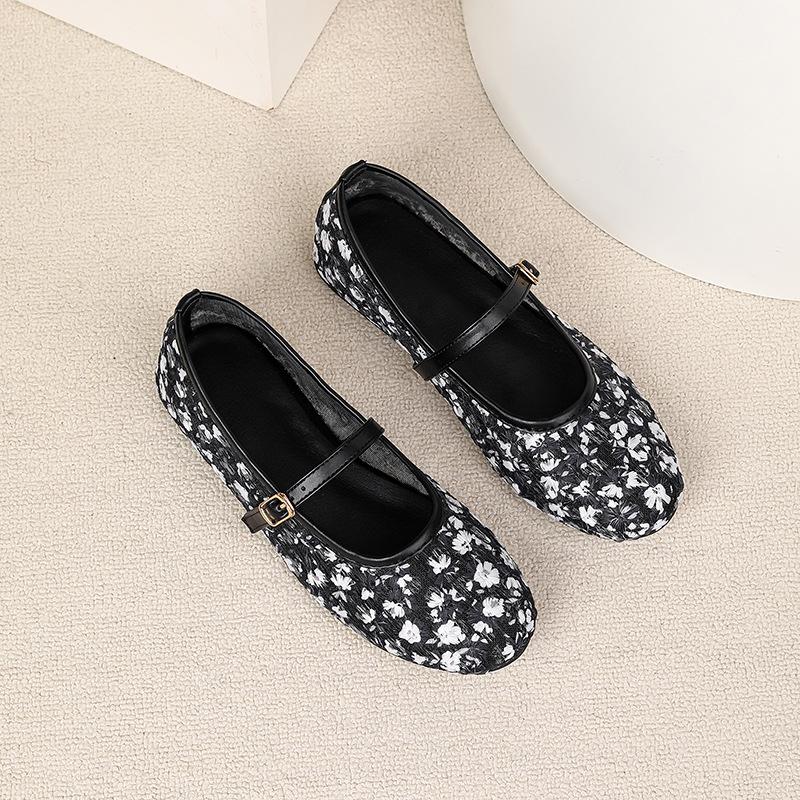Women s Summer Mesh Mary Jane Flats Round Closed Toe Ballet Flat Shoes Casual Dressy Shoes Non-Slip Embroidered Floral Mary Jane Shoes for Women 36