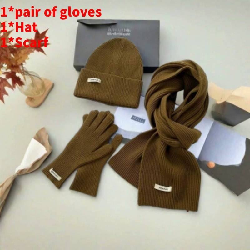 Baumwollstrick Wintermütze Schal Handschuhe Set Für Damen Mit Strukturmuster