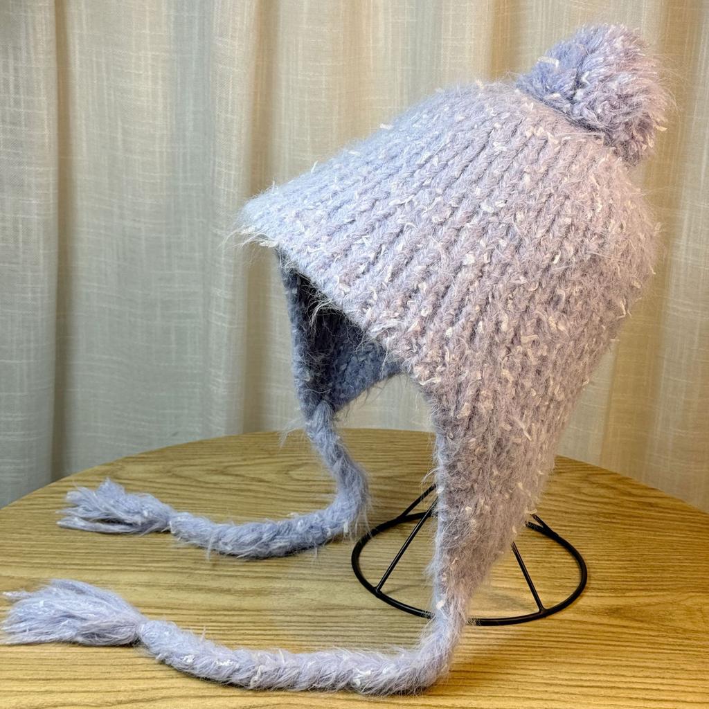 New Xiaoxiangfeng Export Fabric Knitted Ear Protection Hat for Women with Big Fur Ball Cute Woolen Hat Autumn and Winter Handmade Baotou Hat