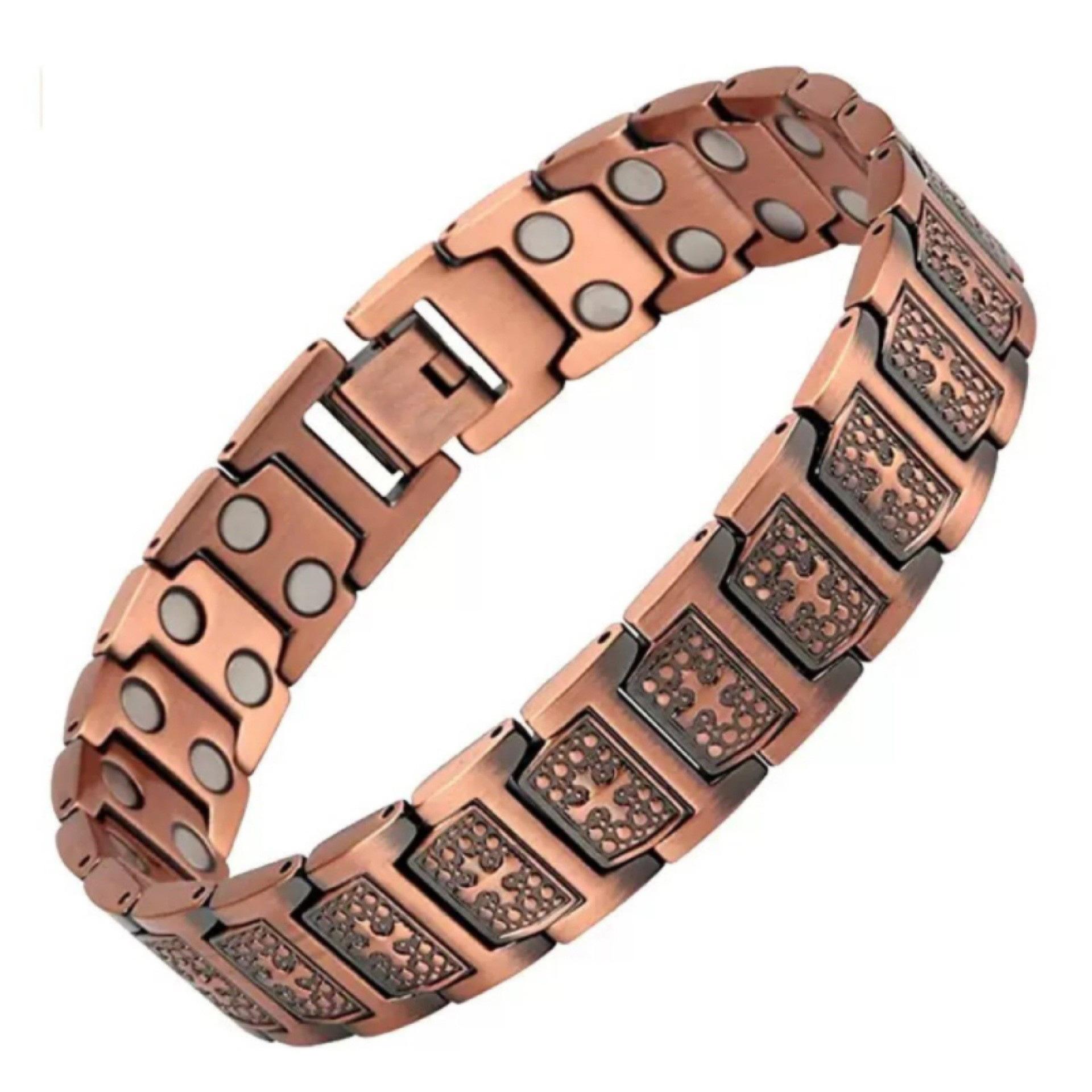 Ancient Red Copper Magnet Bracelet for Men, Retro Fashion, Three Rows, Full Magnet, Detachable Couple Bracelet