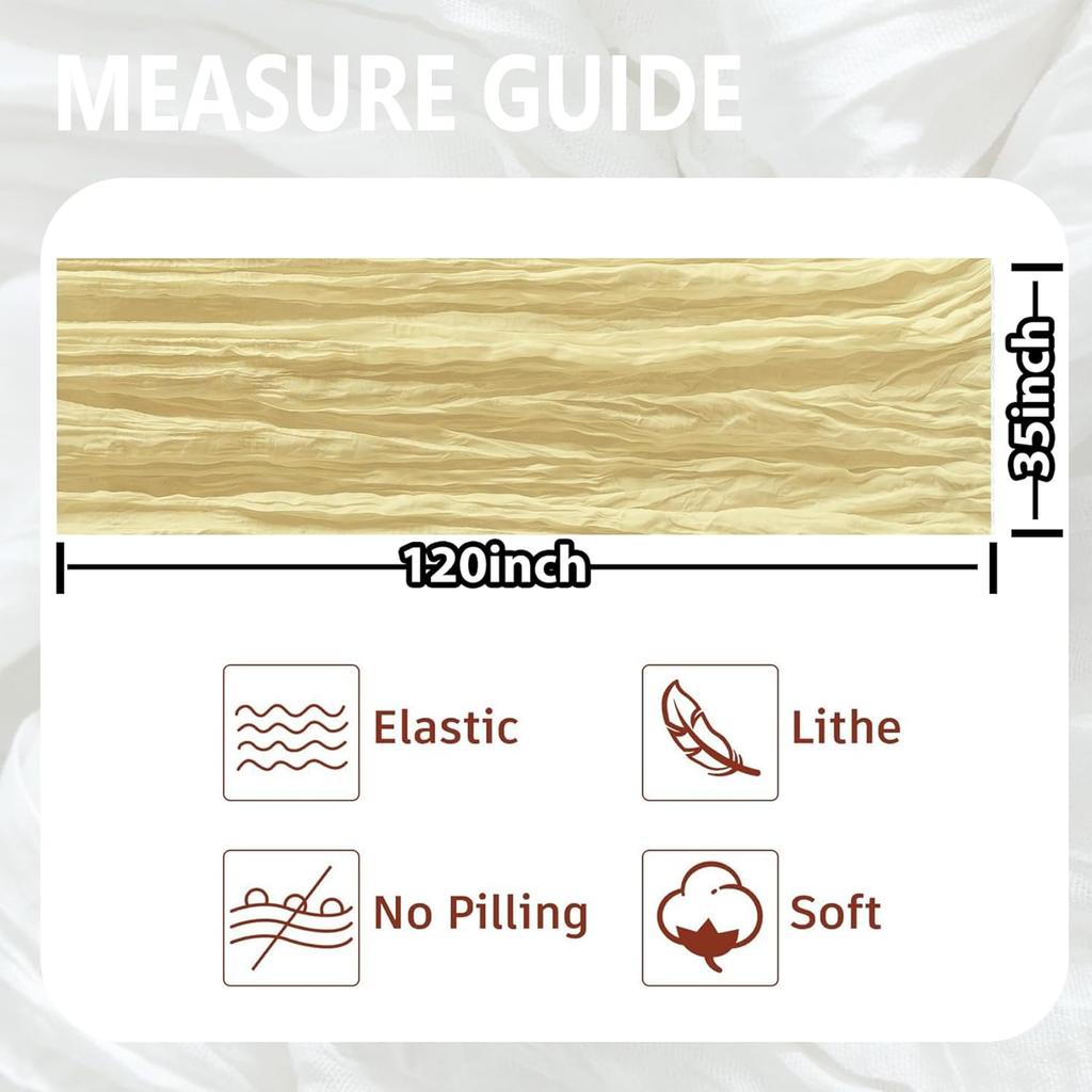 Baccessor 2 Pack Beige Cheesecloth Table Runner 35x120 Inch, 10ft Ivory Gauze Table Runner, Boho Rustic Sheer Cheese Cloths Runner for Wedding Baby