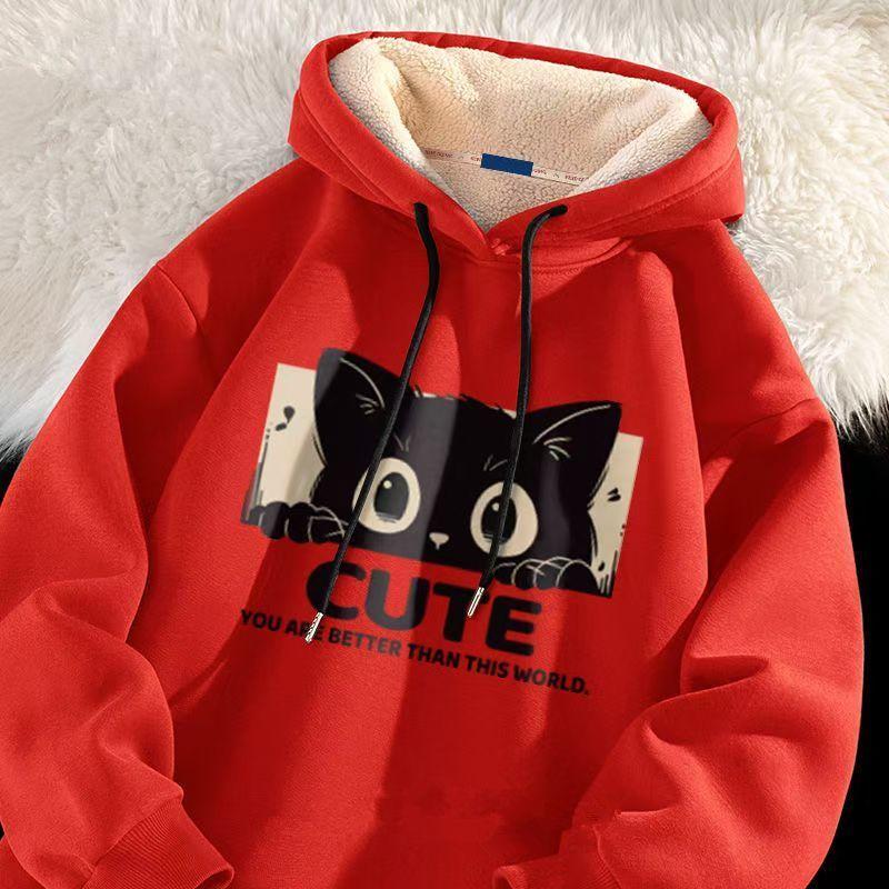 Autumn and Winter Lamb Fleece Sweater Men's Sweater Niche Design Sense Widened Loose Hooded Casual Sports Men's and Women's Jackets