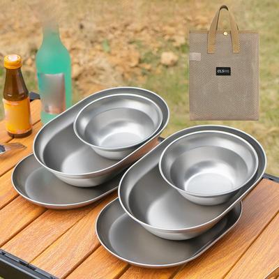 Stainless Steel Plates and Bowls Camping Cutlery Set Dinner Dish Plate Reusable Utensils
