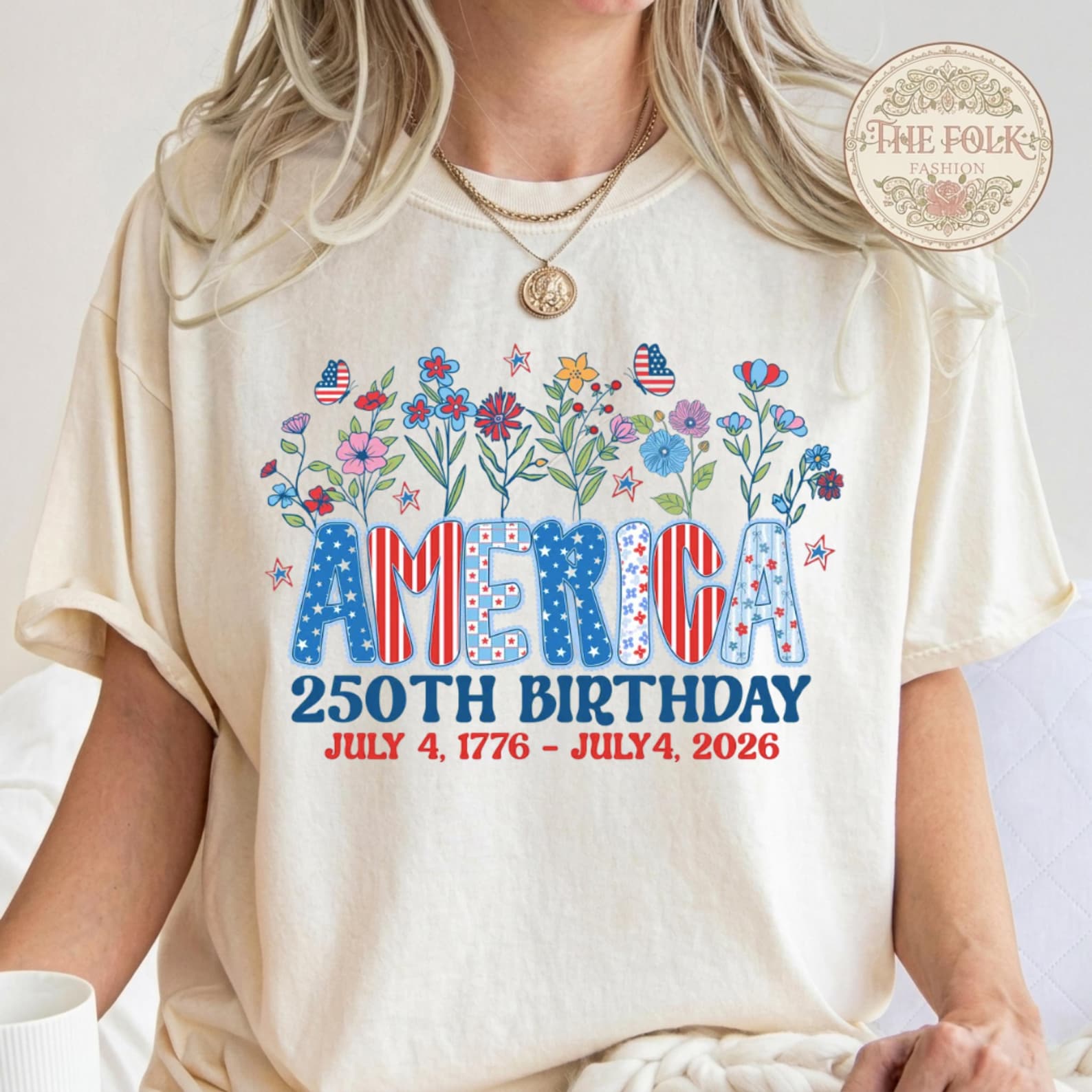 America 250th Birthday Shirt, Vintage 1776-2026 Patriotic Floral Tee, USA Semiquincentennial Shirt, Comfort Colors 4th of July Flower Gift L