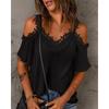 Elegant V-neck Sexy Lace Womens T Shirts Summer White Short Sleeve Tees Off Shoulder T Shirt 2023 Fashion Solid Lady Tops 26353