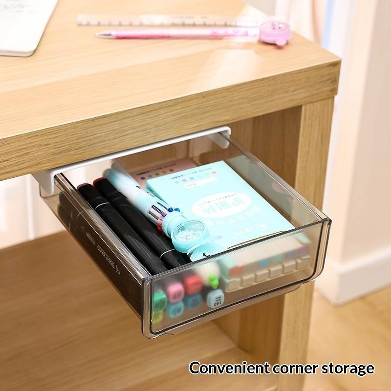 Transparent Under Desk Drawer Organizer Self Adhesive Heavy Duty Large Capacity Storage Box for Home Office Desk Use