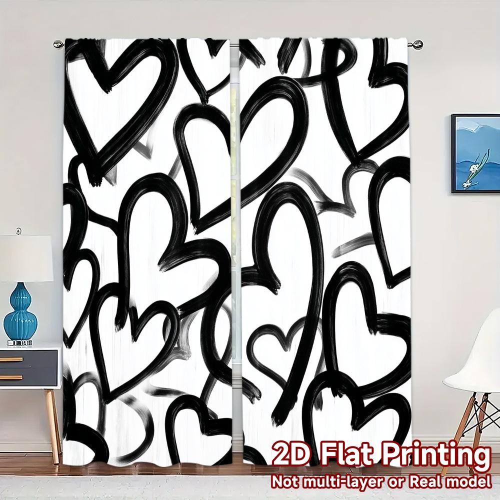 Minimalist Flat Printing Jit Curtains Without Rod Heart Whirl Chic Polyester Easy Install Room Set Of 2 Made