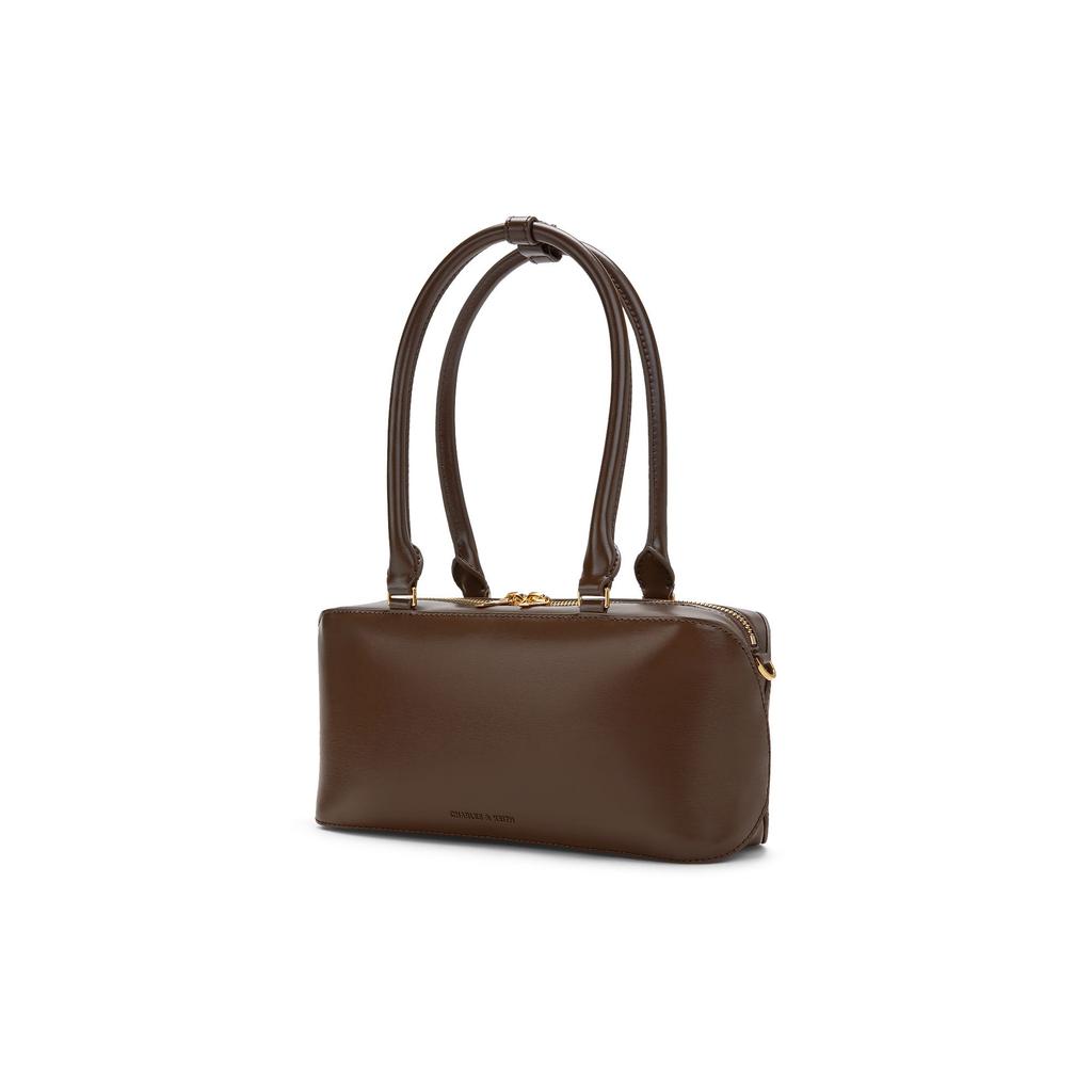 Charles & Keith Year Of The Dragon Commuter PU Synthetic Leather Underarm Tote Small Square Bag Medium Women bags Dark-Brown Oat CK2-30271289