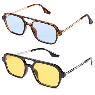 Occhiali da Sole da Donna Pilota Retrò a Doppio Ponte Moda Rosa Sfumato Occhiali di Tendenza Vuoto Leopardo Blu Occhiali da Sole Uomo Tonalità