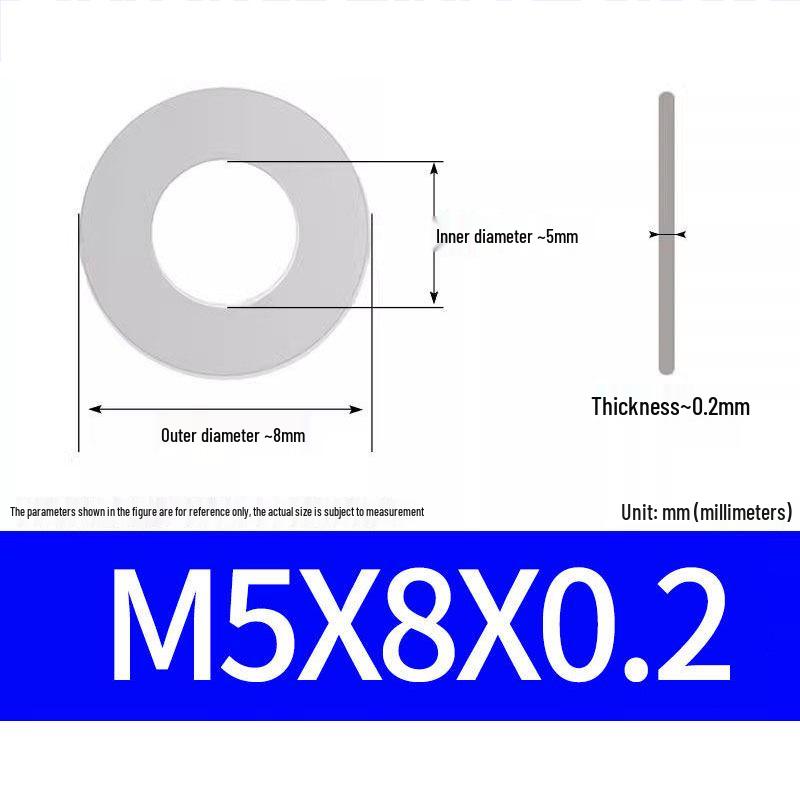 304 Stainless Steel Ultra-Thin Flat Washer, Thickness: 0.1/0.2/0.3/0.4/0.5 Mm, Sizes M1-M8