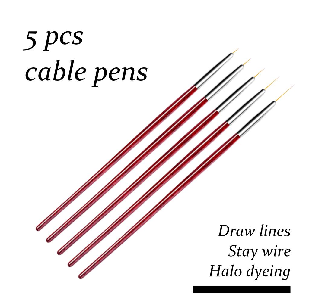 5 Pieces Nail Art Liner Brushes Nail Painting Brush Pen Painting Nail Art Brushes 5mm/8mm/11mm/13mm/15mm for Salons