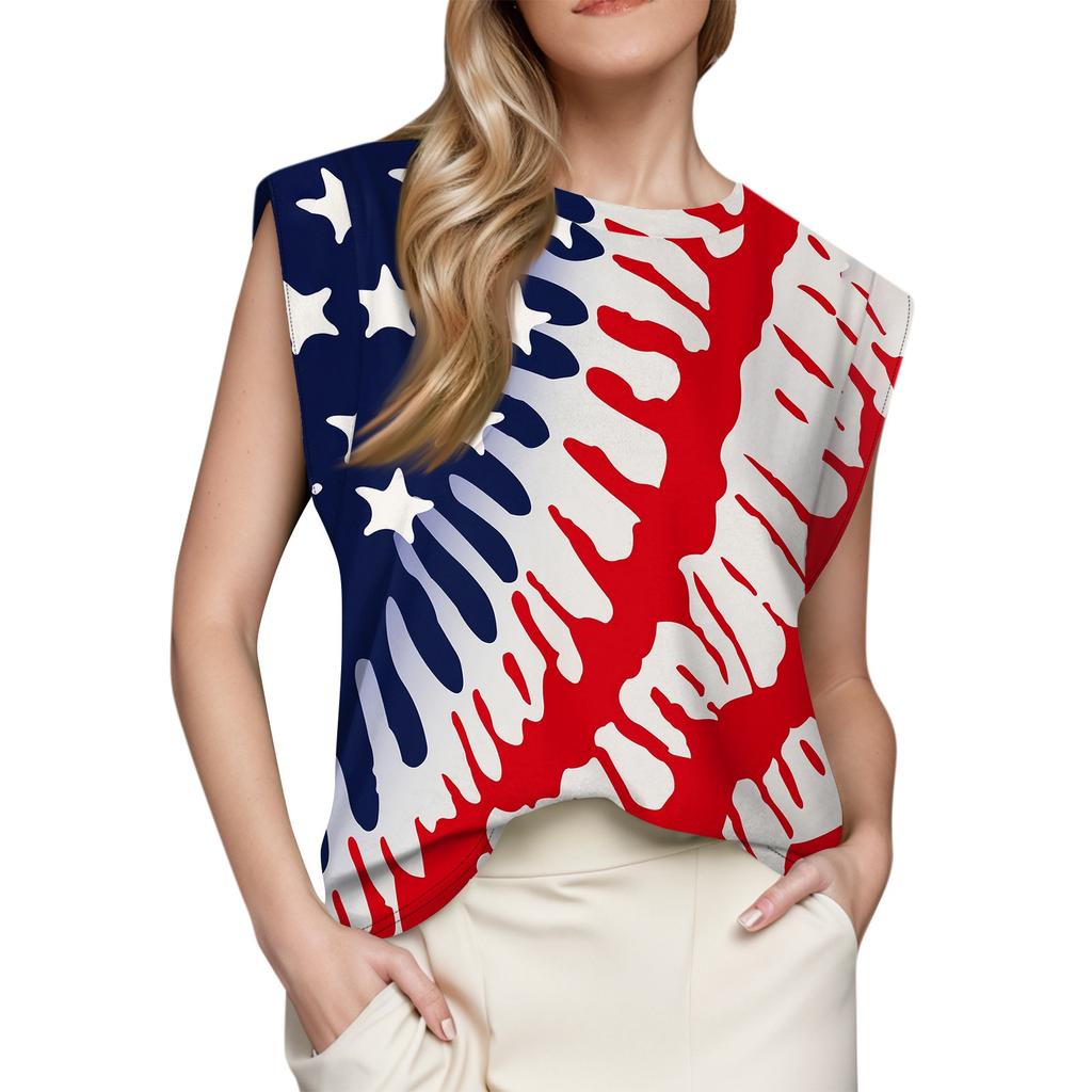 Women's Cap Sleeve Top Summer Printed Tank Top Basic T-Shirt Casual Loose