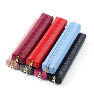 AIGUONIU Custom Simple Stylish Leather Pencil Bag Durable Compact Zipper Case Pouch Slim Small Stationery Pencil Case