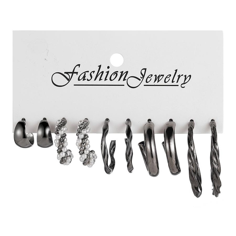 

New Economical 5 Pairs Women Earrings 3 Colors 5 Sizes Fashionable Casual Accessories Great Value Wholesale Jewelry Gift for Her чорний