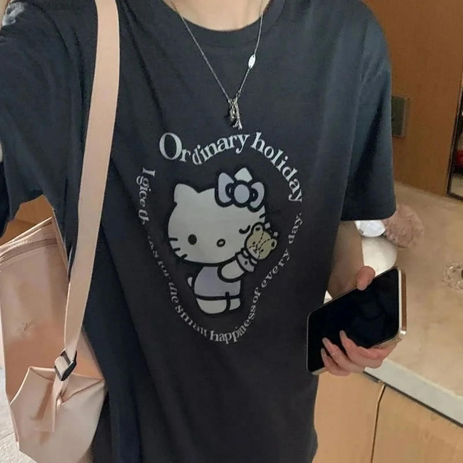 

2026 Summer Hello Kitty Ordinary Holiday Cotton Printed Womens TShirt Casual and Comfortable Vacation Style Top S