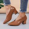 Moda Vintage negro Cuero Suave Punta Fina Tacón Grueso Zapatos Planos para Mujer 2025 Nuevo Primavera Verano Tacón Alto Versátil Zapatos Altos