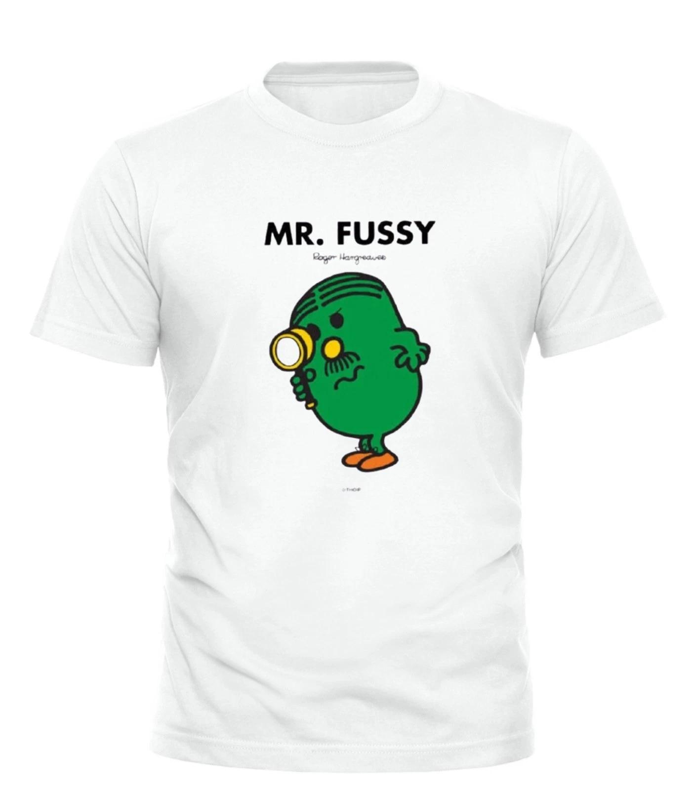 Mr Men T-Shirt Mr Fussy Printed Graphic Tee Adults Unisex All sizes black white S