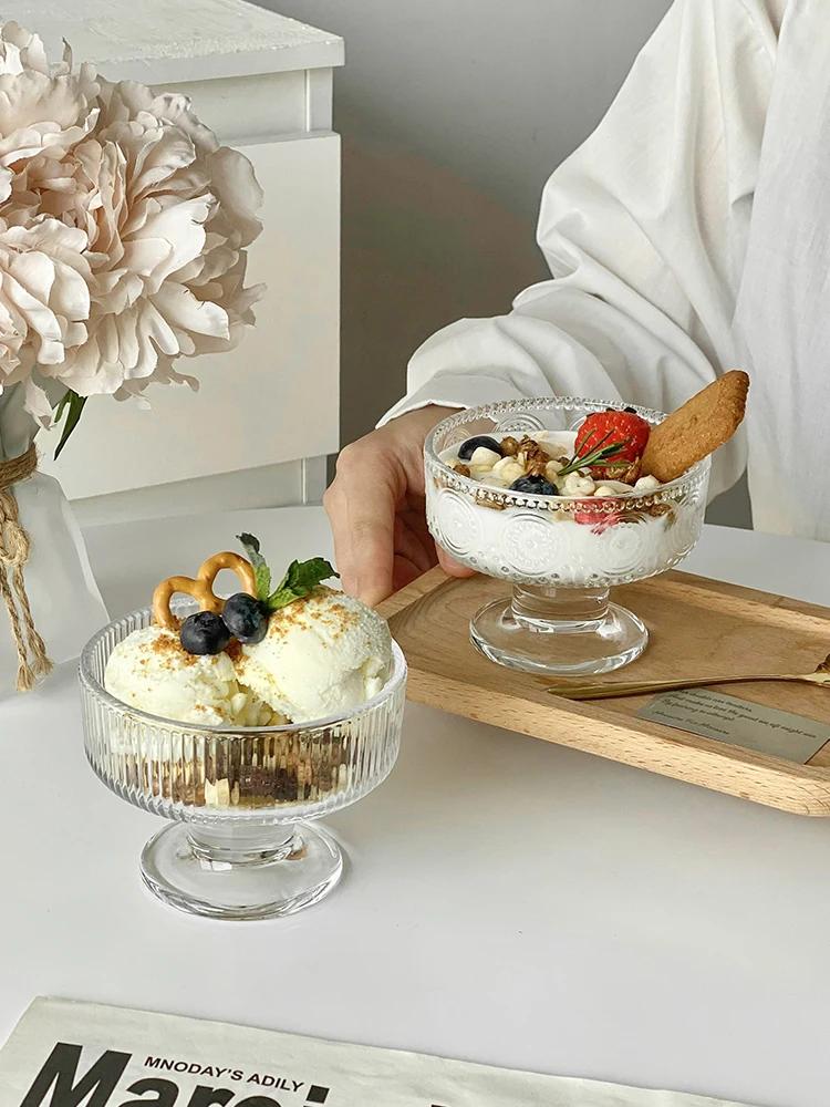 High Foot Glass Bowl Ice Cr Dert Cup for Home Use Ele Design for Yogurt Pudding Ice Cr Milkake Mousse