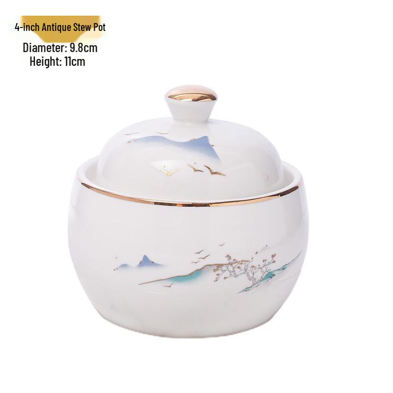 Wutuo Ceramic Tableware Set with 4-inch Antique Stew Pot