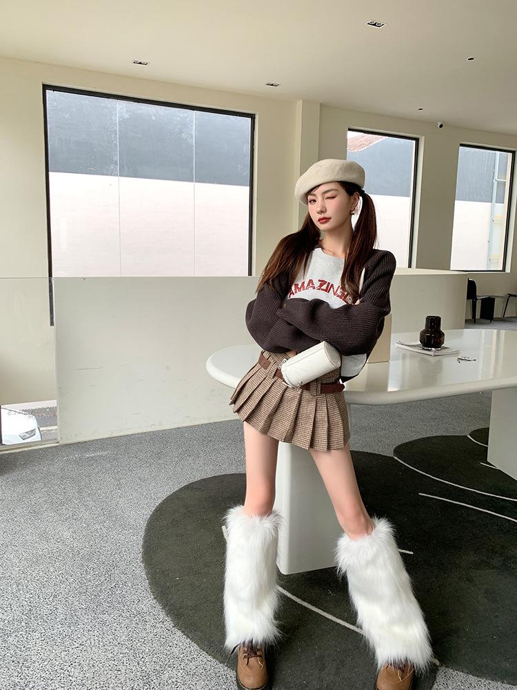 Women's Retro Houndstooth Pleated Midi & High Waist Mini Skirt - Autumn Collection XS