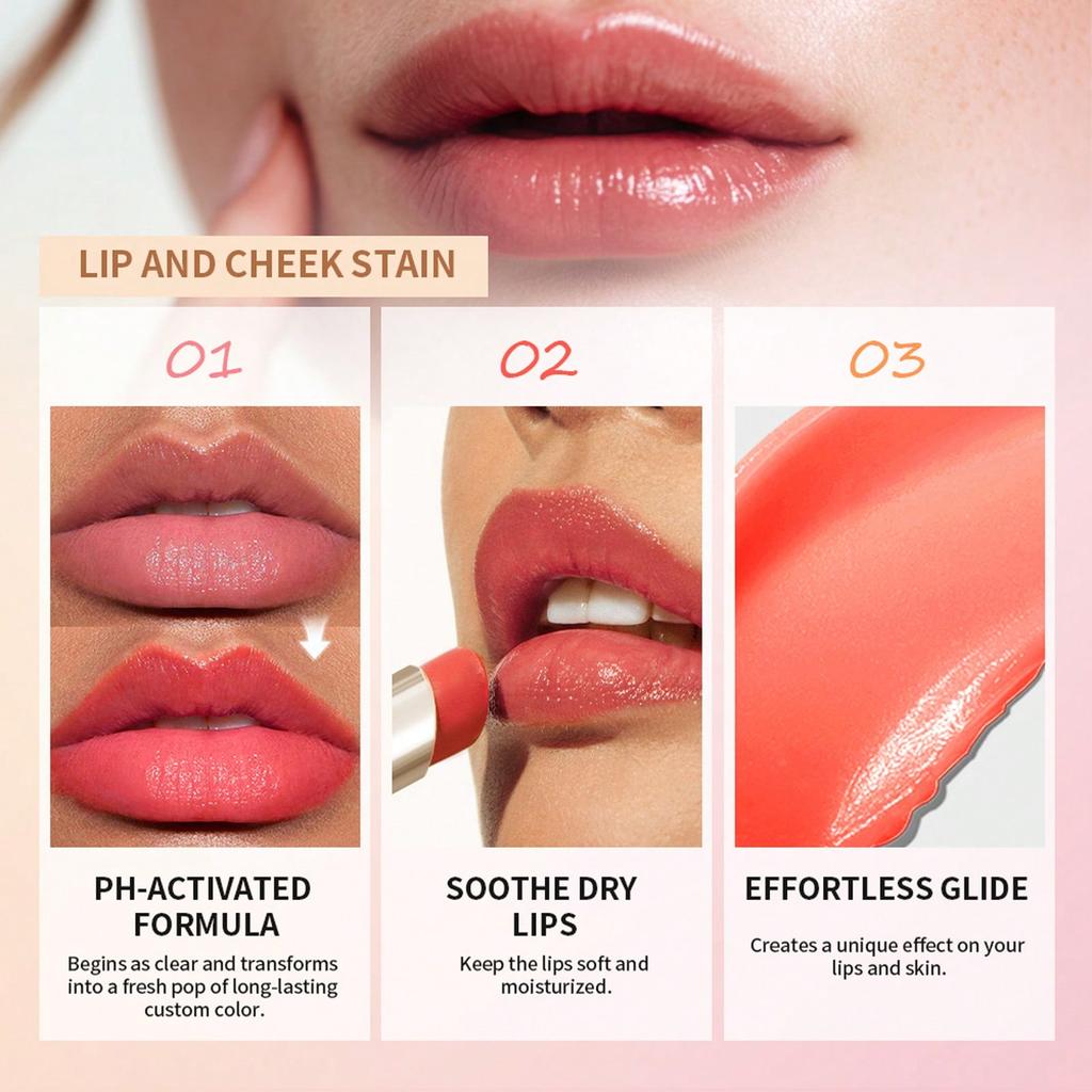 4-Color Temperature Changing Lipstick pH Reactive Moisturizing Translucent Formula Natural Shiny Makeup Effect Lip Care for Dry Lips